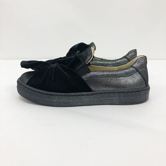 NATURINO Girls Slip On Shoes EU 32 US 1 Black Knotted Velvet Sparkle Flat NWOB - Picture 4 of 10